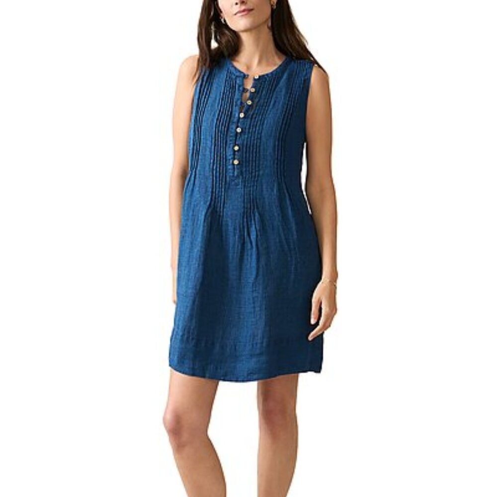 Faherty Sleeveless Pintuck Mini Dress in Indigo